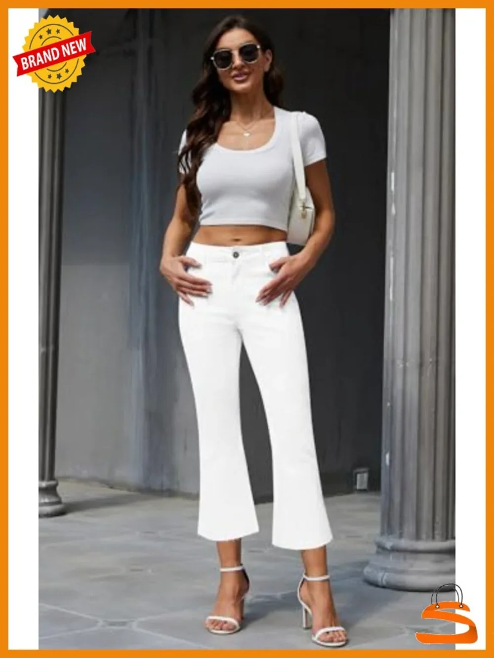 High Waisted Crop Flare Jeans Bootcut Denim Pants Raw Hem